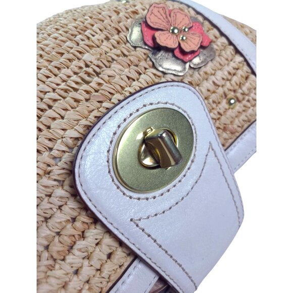 COACH Natalie Floral Straw Basket Bag embellished flower applique peach - Picture 5 of 9